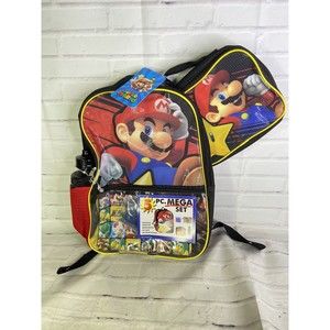 Nintendo Super Mario 5 Piece School Backpack With Lunch Bag Bottle Zip Case NEW